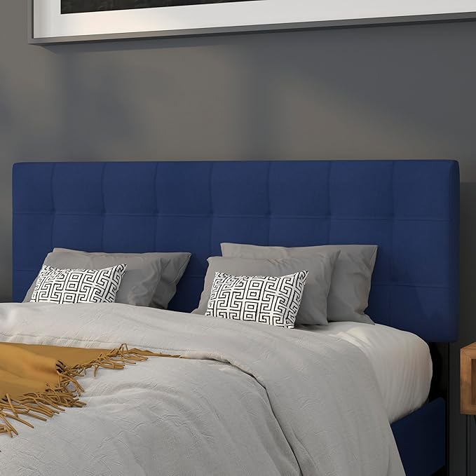 Flash Furniture Bedford Box Stitch Tufted Upholstered Queen Size Headboard in Navy Fabric