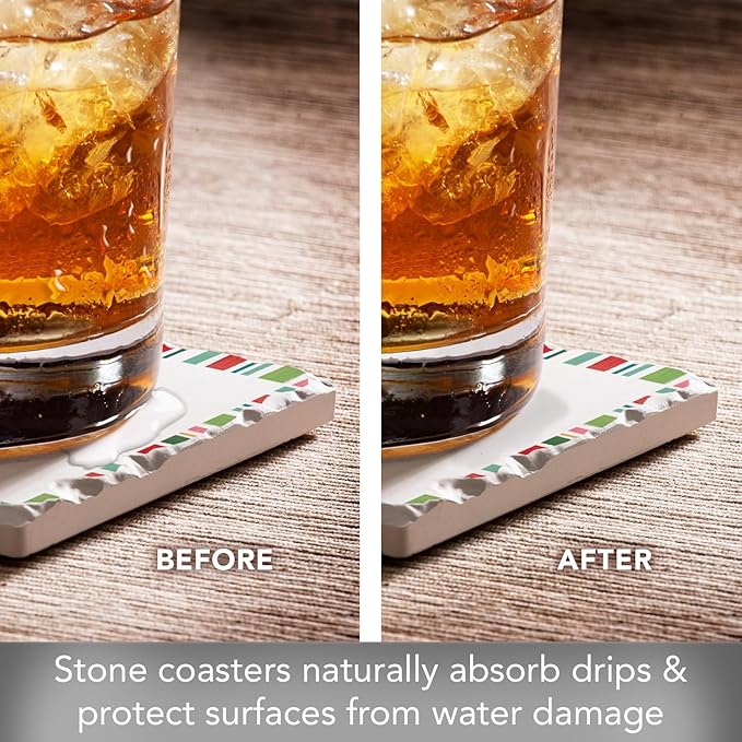 Thirstystone Holiday Nutcrackers 4 Pack Assorted Tumbled Tile Stone Coasters with Protective Cork Backing 4" Square Manufactured in The USA