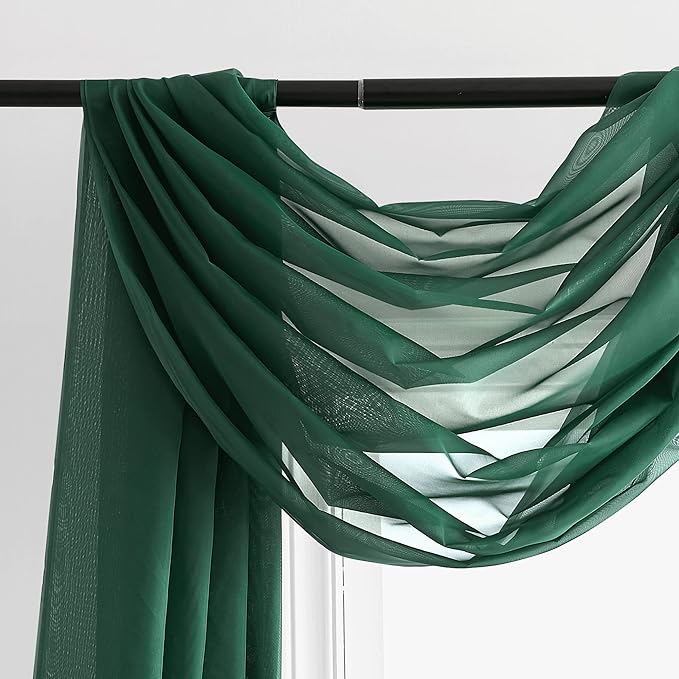 NICETOWN Sante Green Decorative Window Scarfs for Christmans, Voile Sheer Curtains Flexible Valances Bed Canopy for Thanksgiving Day, Set of 2, W60 x L216