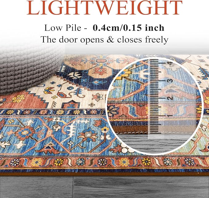 Lahome Boho Washable 4Ft Round Area Rug, Non-Slip Throw Untra-Thin Small Round Carpet, Oriental Vintage Distressed Circle Rug for Bedroom Kitchen Dining Living Room Office, 4x4/Rust