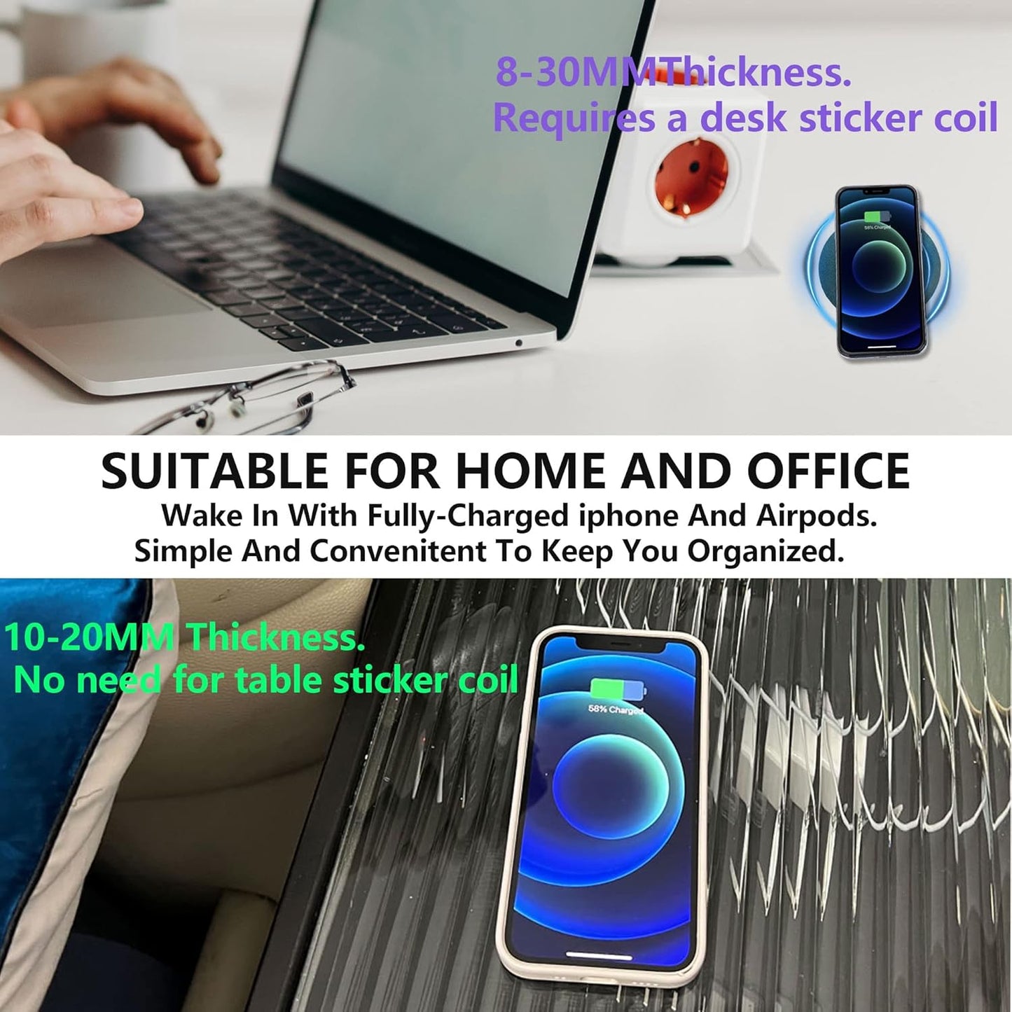 Magnetic Invisible Wireless Charger 8-30MM, Under Desk 15W Furniture Wireless Charging Pad for Magsafe iPhone 13/12