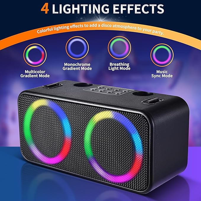 Karaoke Microphone Machines Kids Adults, Karaoke Machine Bluetooth Sound Effects, Bluetooth Wireless Speakers Kareokee Machine Light TF Card/USB Portable Home Party Outdoor/Indoor, Black