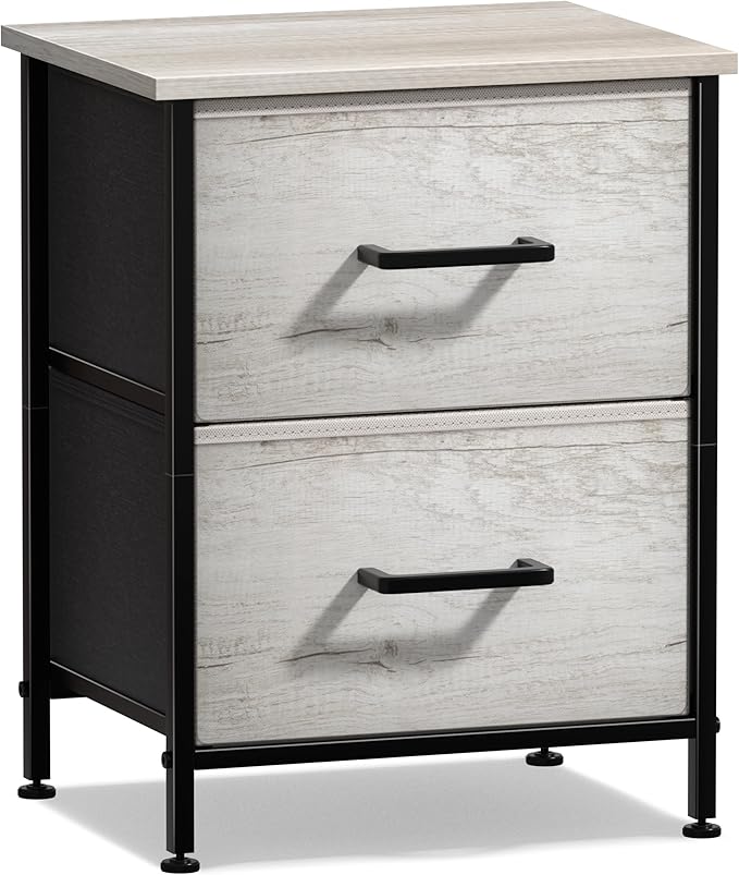 Sorbus Nightstand Dresser with 2 Faux Wood Drawers - Bedside Table Chest with Storage Bedroom, Living Room, Closet & Dorm Furniture Lamp Stand - Steel Frame, Wood Top, Easy Pull Fabric Bins
