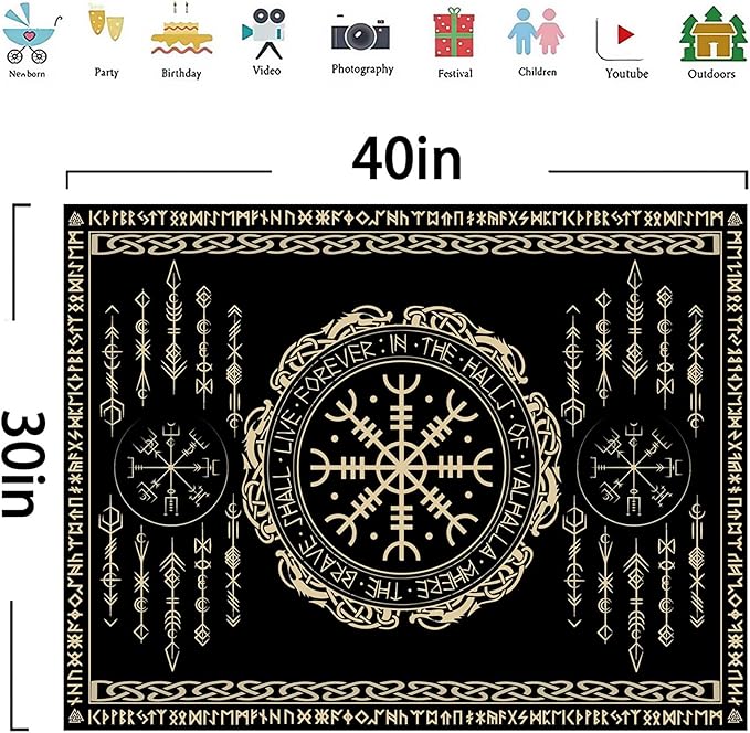 OSUNBD Nordic Vikings Tapestry 40x30 Inch - Soft Flannel Wall Hanging with Vegvsir, Celtic Runes, Scandinavian Mythology Art for Bedroom, Living Room Decor