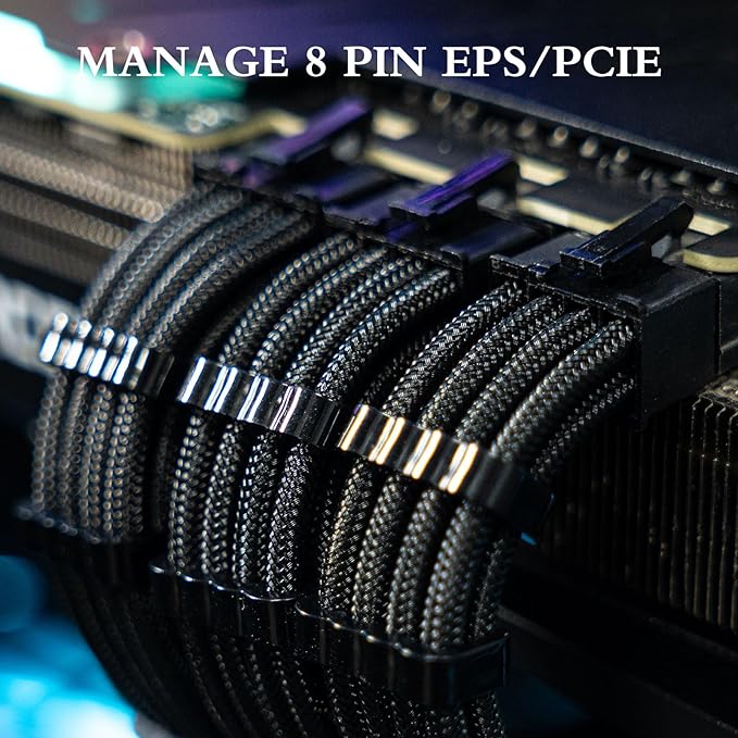 Sirlyr PC Cable Comb,PSU Cables Combs kit for Extension Cable Management 24 PCS Set 12vhpwr Cable x 4,24 pin x 4,8 pin x 16,3 mm/0.11In up to 3.5 mm/0.13 in Wire Gauge Black
