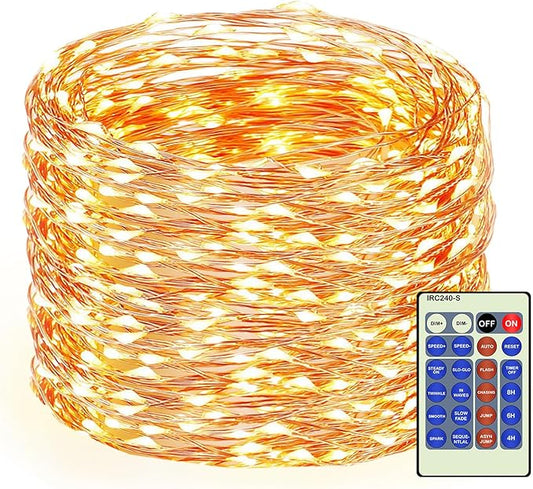 Decute 300Led 99FT Copper Wire Christmas Fairy String Lights Dimmable with Remote Control Starry Lights with UL Cerficated Decorative for Party Wedding Bedroom Yard Christmas Tree Warm White
