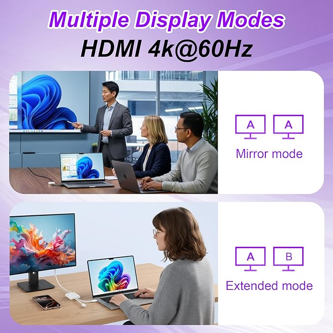2 in 1 USB-C and Lightning to HDMI Adapter, 4K@60Hz Lightning/Type C Digital AV HDMI Adapter Cord Compatible with iPhone 17 16 15 14 13 iPad MacBook for HDTV/Projector/Monitor
