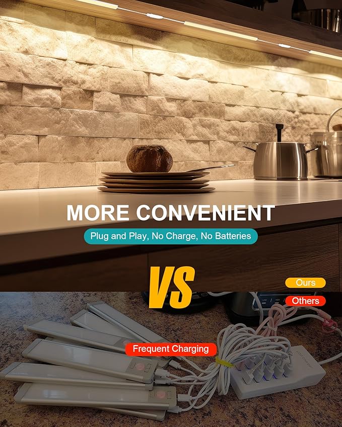 JUSJUBR Under Cabinet Lighting Plug in, 3 Pcs 12 Inch 3 Color Temperature Under Counter Lights for Kitchen, Dimmable Led Under Cabinet Lights with Memory Function for Closet, Desk