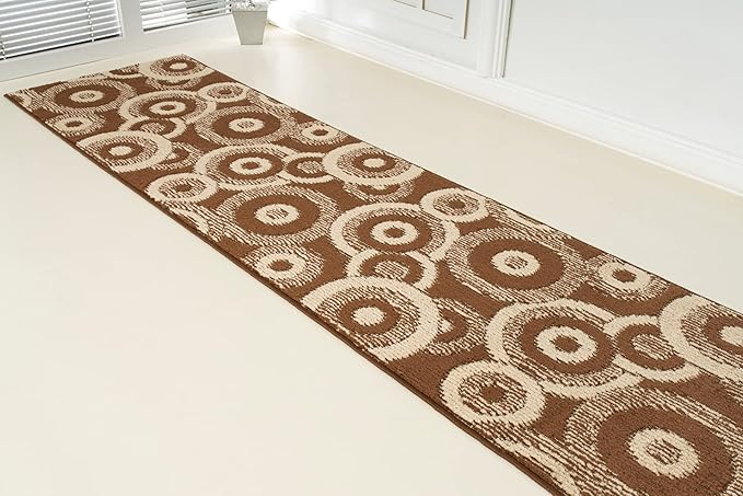 Custom Length Cut to Size Modern Farmhouse Carpet Runner Rug for Hallways, Non Slip Rubber Backed, 31 inch Wide X Customized Length, Geo Brown, 31 inch X 8 feet