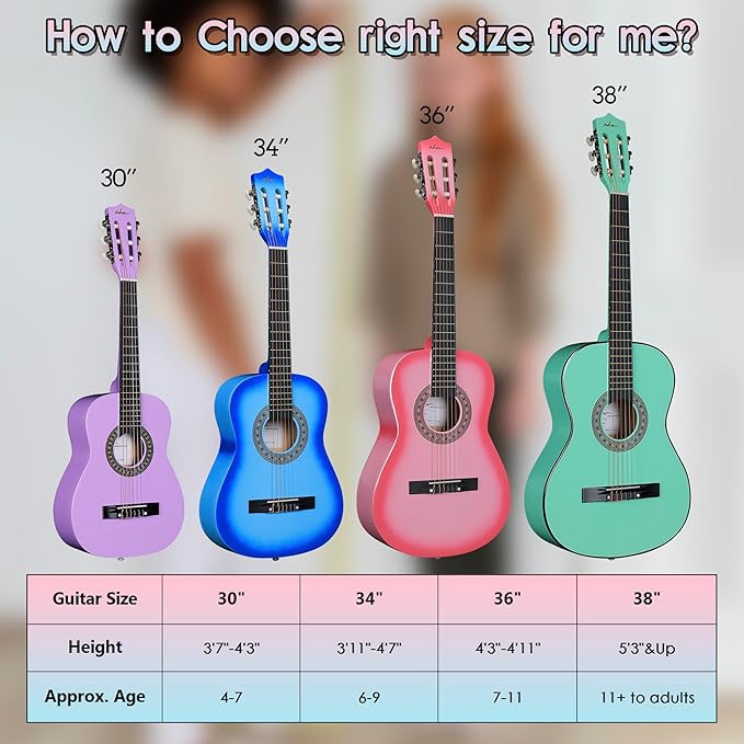 ADM Beginner Acoustic Classical Guitar Nylon Strings Wooden Guitar Bundle Kit for Kid Boy Girl Student Youth Guitarra Online Lessons with Gig Bag, Strap, Tuner, Picks (30 Inch, White)