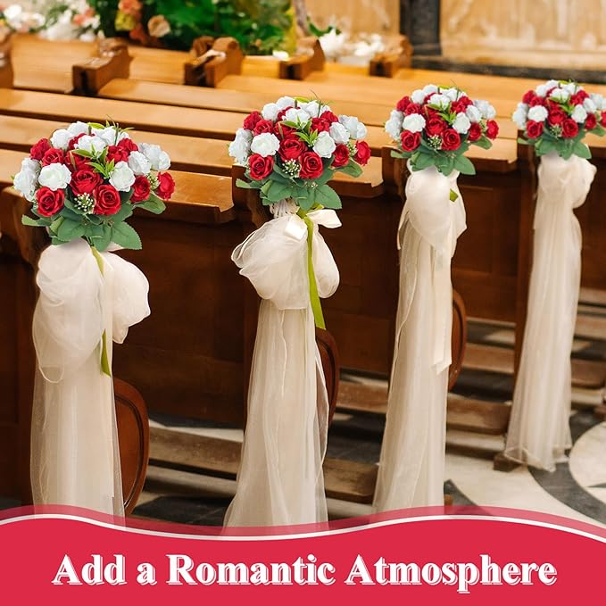 Zeyune 16 Bunches 12 Inch Artificial Mini Rose Bouquet 160 Heads Bridal Flower Bouquets Fake Silk Rose Bulk for Wedding Bridal Shower Christmas Home Office Garden Decoration(White and Red)