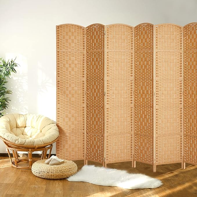 Rose Home Fashion 6 ft Tall Room Divider, Room Dividers and Folding Privacy Screens, 15.7in Privacy Screen 6 Panel Partition Temporary Wall Separation for Private, Light Beige
