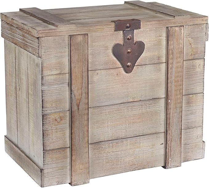 Household Essentials White Washed Rustic Decorative Wooden Trunk, Medium