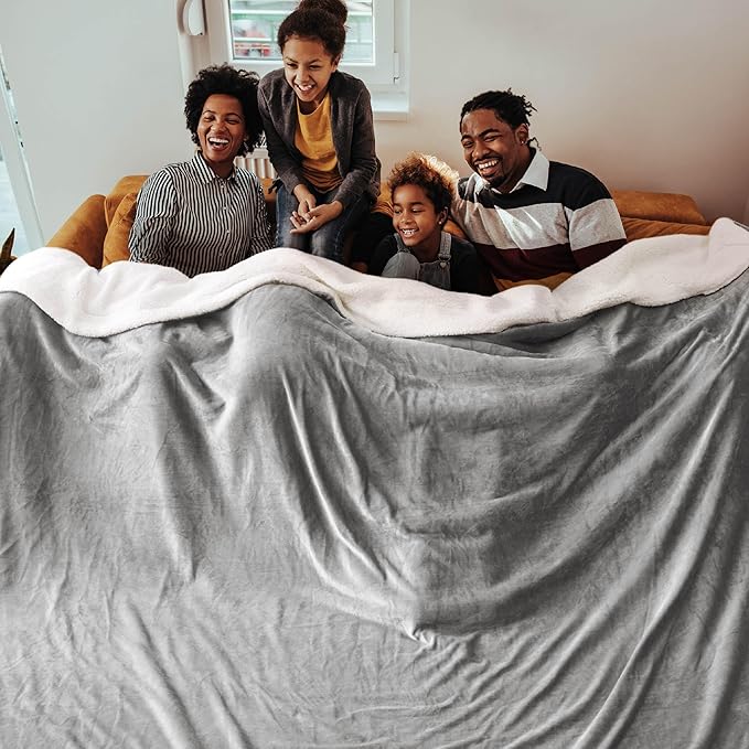 Bedsure GentleSoft Sherpa Fleece Oversized Cal King Blankets for Bed - Thick and Warm Throw for Women and Men, Soft Fuzzy Plush Large Blanket for Winter, Light Grey, 112x98 Inches
