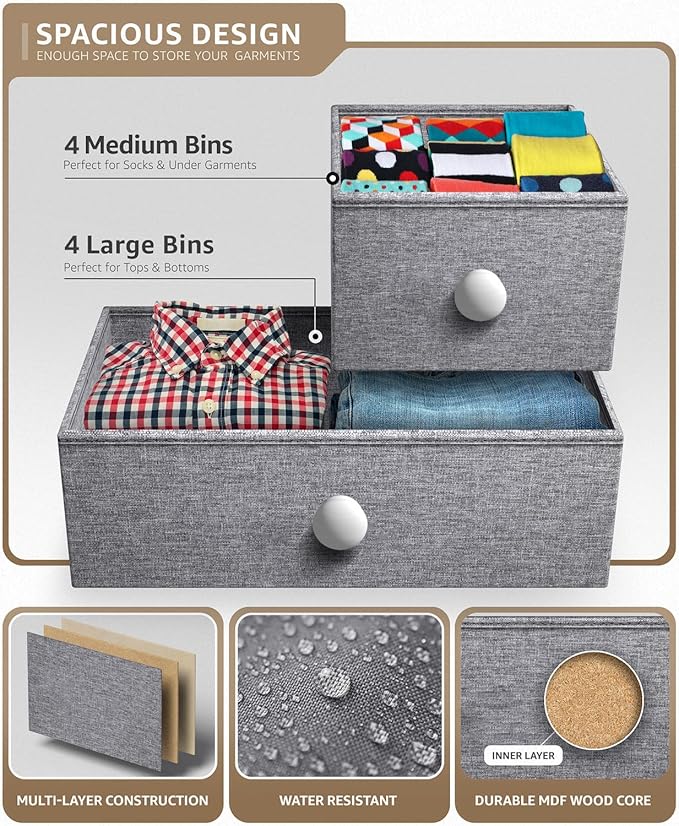 Sorbus Dresser with 8 Drawers - Chest Clothing Organizer Unit with Steel Frame Wood Top Knob Handle Easy Pull Fabric Bins - Large Storage Furniture for Bedroom, Hallway, Living Room, Nursery & Closet