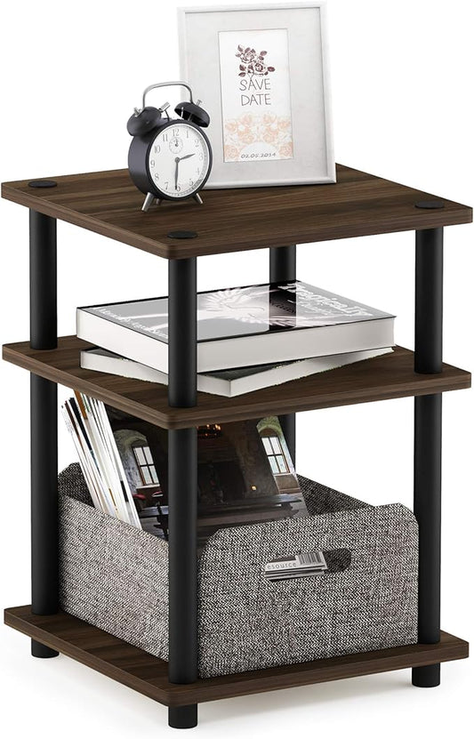 Furinno TURN-N-TUBE Side Table, 3-Tier End Table, Open Shelves Nightstand, Night Stand, Bedside Table, Easy Assembly, for Living Room, Bedroom, Columbia Walnut