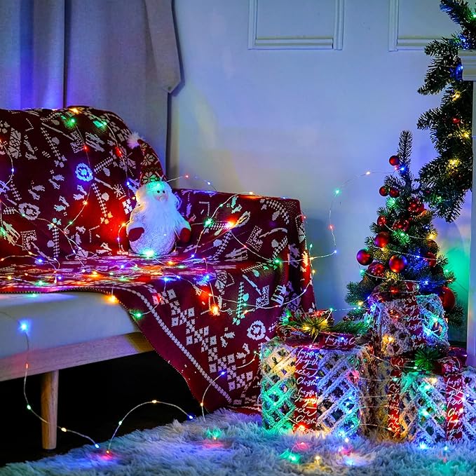 JMEXSUSS 8 Pack 50 LED Multicolor Christmas Fairy Lights Battery Operated - Each 16 Ft Christmas Tree Multicolor Lights Indoor Outdoor Decorations