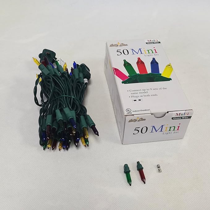 Brite Star 50 Lt String to String Lights, Multi, Green Wire