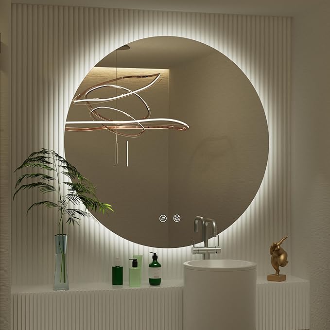 32 Inch Round LED Mirror for Bathroom, Backlit Vanity Round Bathroom Mirror with Lights, LED Lighted, Dimmable, Anti-Fog, Touch, 3000K/4500K/6000K