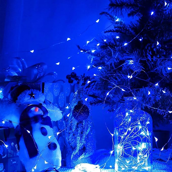 Sanniu Led Fairy Lights Battery Operated, 1 Pack Mini Battery Powered Copper Wire Starry String Lights for Christmas, Parties, Wedding, Bedroom, Patio, Indoor, Home Decoration (5m/16ft Blue)