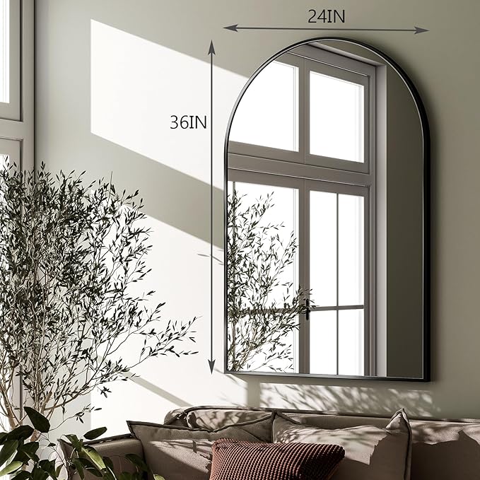 HARRITPURE Arched Wall Mirror 24"x36" – Black Metal Frame Vanity Mirrors for Bedroom, Entryway, Living Room Decor