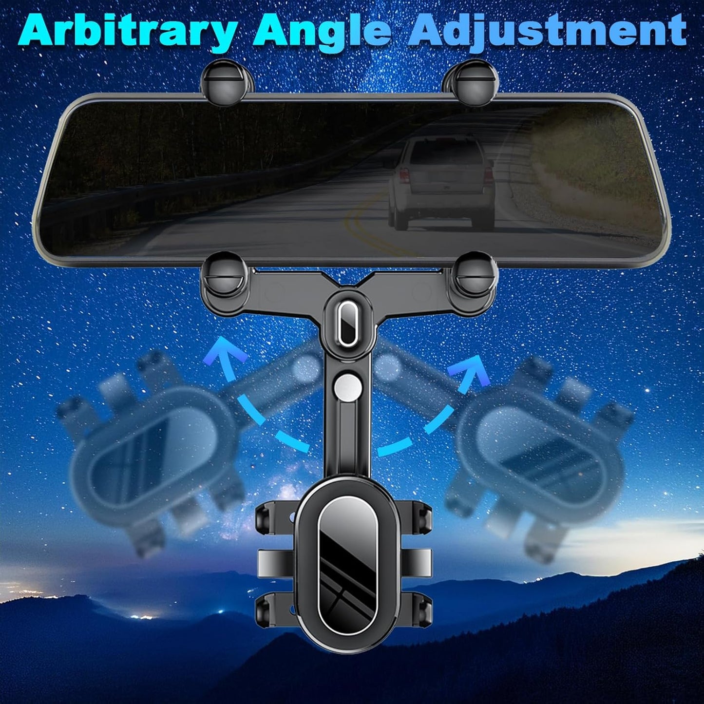 Rear View Mirror Phone Holder - Rotatable and Retractable Mount for iPhone Google Samsung 4-7IN Cell Phones