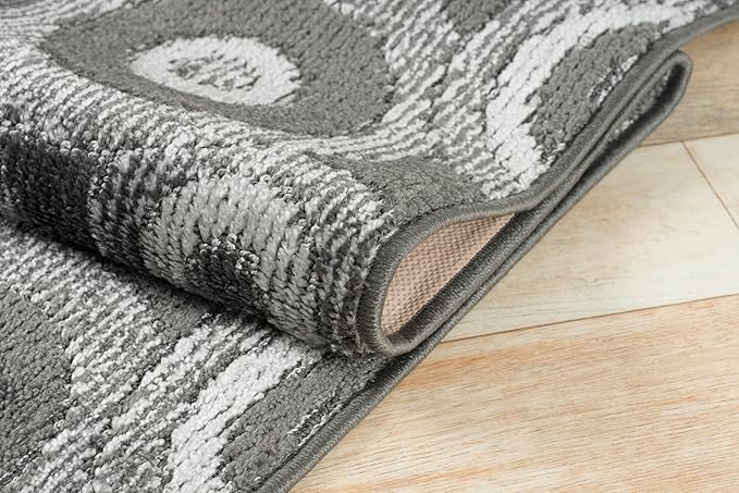 Custom Length Cut to Size Retro Modern Geometric Carpet Runner Rug for Hallways, Non Slip Rubber Backed, 31 inch Wide X Customized Length, Geo Grey, 31 inch X 18 feet