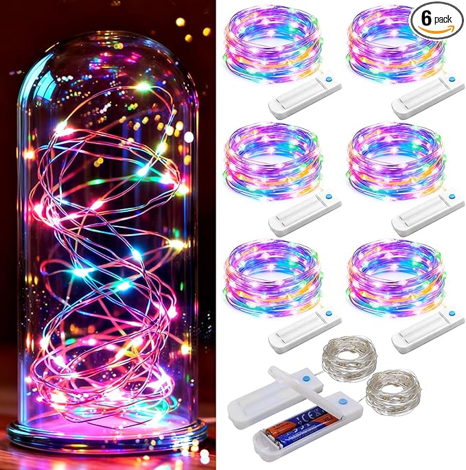ZNYCYE 50 LED Fairy Lights with Timer, 6 Pack 8.2 Ft 8 Modes Battery Operated String Lights, Multi-Color for DIY Wedding Bedroom Mason Jar Vases Table Party Christmas Decoration