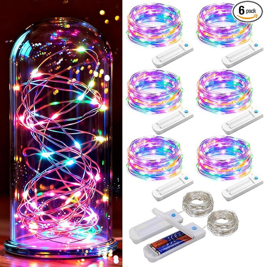 ZNYCYE 50 LED Fairy Lights with Timer, 6 Pack 8.2 Ft 8 Modes Battery Operated String Lights, Multi-Color for DIY Wedding Bedroom Mason Jar Vases Table Party Christmas Decoration