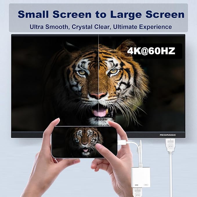 Lightning and USB-C to HDMI Adapter for iPhone to TV, MFi Certified 4K@60Hz Type C to HDMI Adapter with 100W Fast Charge, Lightning to Digital AV adapter for iphone 17/16/15/iPad to TV/Projector