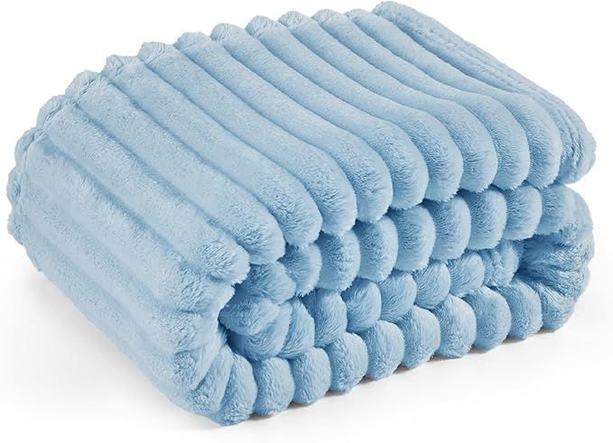 Bedsure GentleSoft Blue Fleece Blanket for Couch - Cozy Soft Blankets for Women, Cute Small Throws for Girls, Light Blue, 60x80 Inches