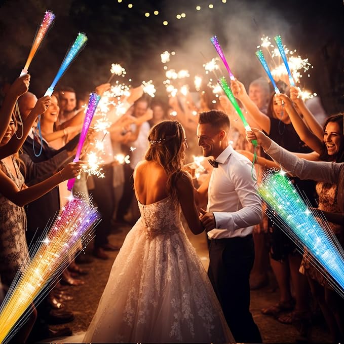 28 PCS Glow Fiber Wands Sticks, Halloween Glow Sticks, LED Light Wands, Glow in The Dark Party Supplies, Fiber Optic Wands, LED Flashing Sticks, Fiber Optic Light Wand Stick for Party