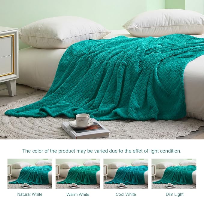 Exclusivo Mezcla Fleece King Size Blanket for Bed, 90x104 Inches Soft Cozy Jacquard Flannel Blankets, Lightweight Fuzzy Plush Warm for Winter, Teal