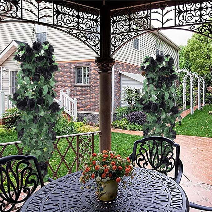 RECUTMS Artificial Rose Vine Hanging Plants 4Pieces 3.3Ft Flowers for Home Room Garden Wedding Indoor Outdoor Decoration (Black)