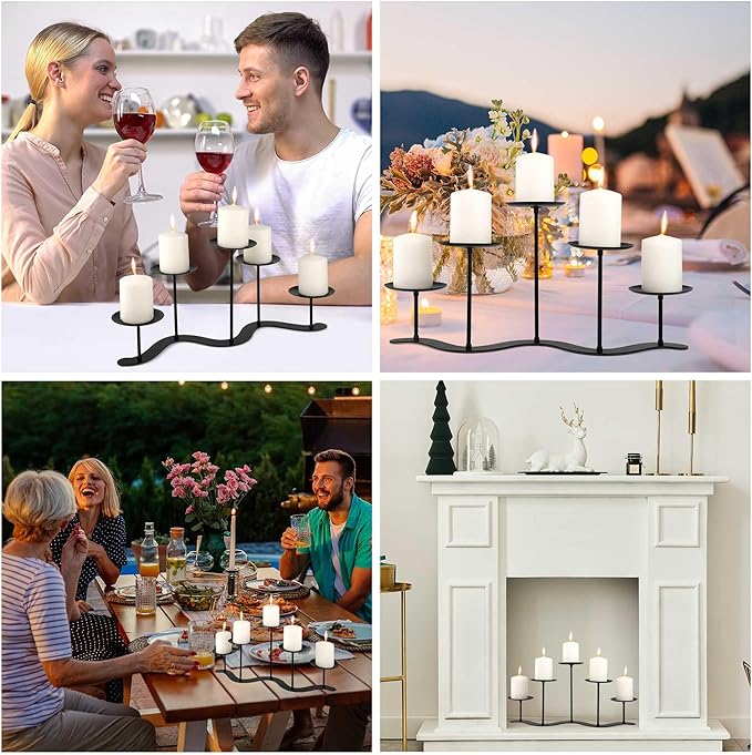 Iron Candle Holder Fireplace: 5 Metal Candelabra Centerpiece Decor - Candle Holder Stand for Candelabra Pillar Candles
