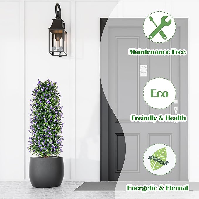 Sunnyglade 2 Packs Artificial Rose Tree 3FT- Fake Floral Plant Tree in Pot- Decorative Topiary Plant - Cement Filled Potted Faux Flower Plant for Home Office Porch Decor Indoor Outdoor (Purple)