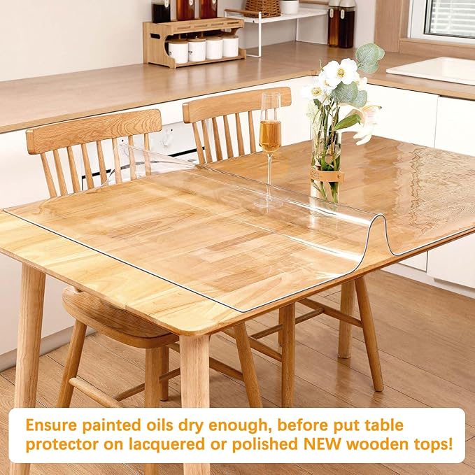 Clear Table Protector 38 x 64 Inch 1.5mm Thick Plastic Table Cover Protector, Waterproof PVC Clear Tablecloth Protector Pad, Rectangular Vinyl Desk Protector Mat for Tabletop Coffee Dining Room Table