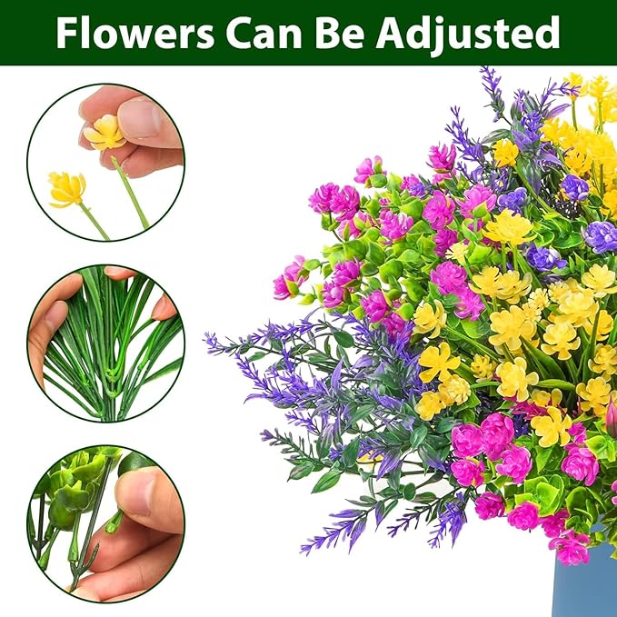 Artificial Plants Outdoor, 20PCS Artificial Flowers, UV Resistant Fake Flowers, Faux Flowers for Outdoor Planters for Front Porch Pot Decor