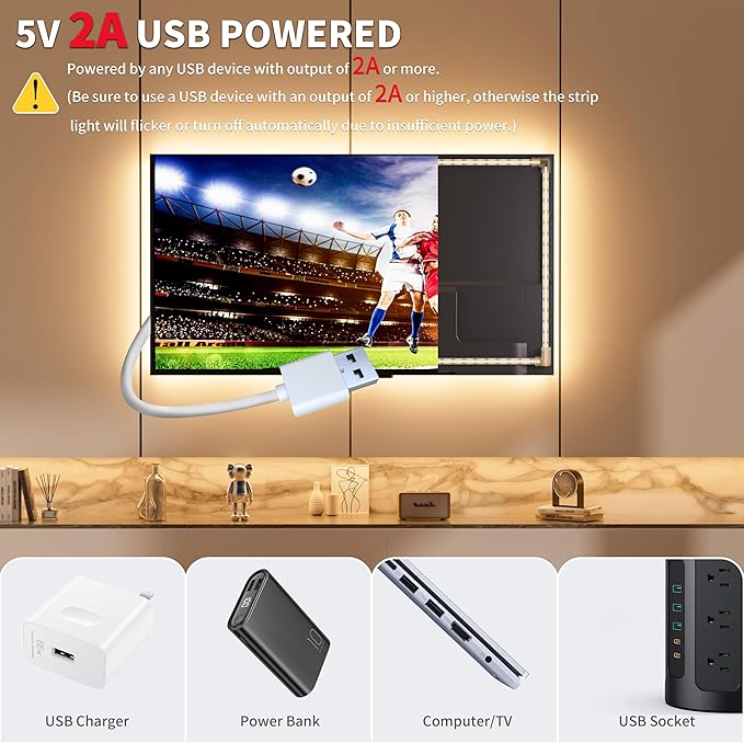 PAUTIX COB LED Strip Light 5V USB 6.56ft/2m 640LEDs 1200lm Dimmable LED Strip Light 3000K Warm White CRI90+ USB TV Backlight,Flexible Under Cabinet Tape Light for Bedroom,Kitchen,Home DIY Lighting