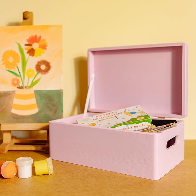 Large Pink Wooden Box Storage with Hinged Lid | 11.8 x 7.87 x 5.51 inches (+-0.5) | with Handles | Gift Box Storage | Product NOT Intended for 15 Years OR Below