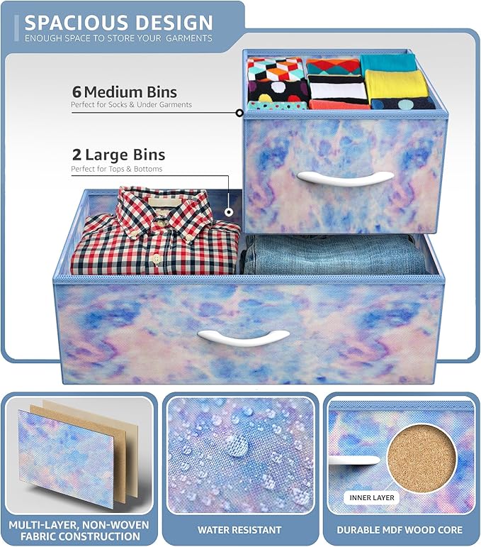 Sorbus Kids Dresser with 8 Drawers - Chest Organizer Unit with Steel Frame Wood Top & Handle, Fabric Bins for Clothes - Wide Furniture for Bedroom Hallway Kids Room Nursery & Closet