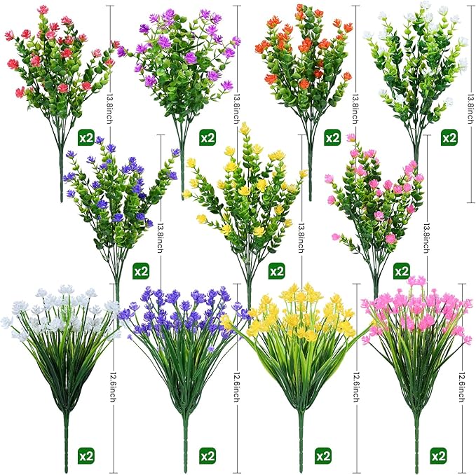 Artificial Flowers for Outdoors,20Bundles Artificial Plant UV Resistant Fake Flowers Greenery Shrubs Plants for Decoration Outdoor Plants Hanging Planter Home Garden Decor (Mix 2)