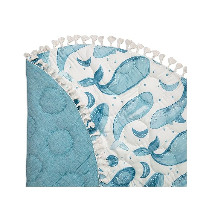 Crane Baby Activity Mat, Baby Play Mat Whale Print, Ocean Nursery Decor for Boys & Girls, Infant Tummy Time Floor, Ocean Nursery Decor, 40" x 40"