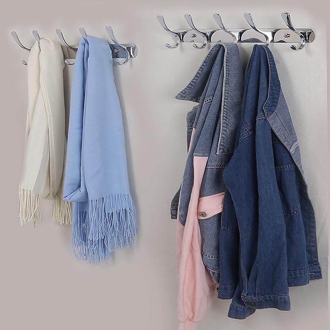 SKOLOO Modern Metal Wall Coat Rack with 5 Hooks, Sturdy Wall Hook Rack for Hanging Jacket, Clothes, Hat, Silver