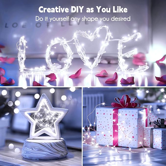 Minetom 2Pack Fairy Lights Plug in, 100 LEDs 33 Feet Firefly String Lights Waterproof Starry Lights Silver Wire for DIY Wreath Wedding Bedroom Indoor Outdoor Party Christmas Decorations, Pure White