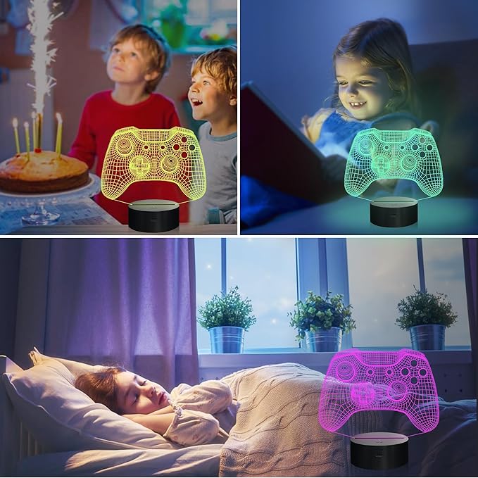 Attivolife Gamepad 3D Illusion Lamp, Controller Night Light with Remote Control + Timer 16 Color Changing Desk Lamp Kids Gamer Room Decor Plug in Best Cool Festival Birthday Gift for Boy Men