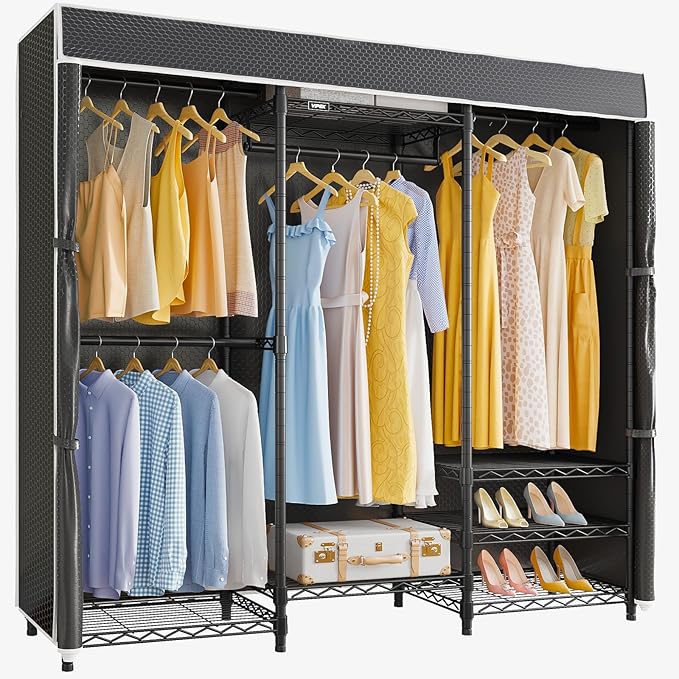 VIPEK V5C Medium Covered Clothes Rack Heavy Duty Portable Closet Wardrobe, Freestanding Black Clothing Rack with Black Upgarded Polyester Cover, Adjustable Custom Closet Rack, 57.9" Lx17.3 Wx76.4 H