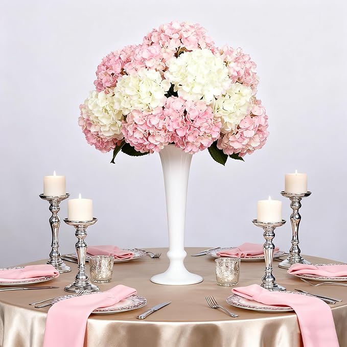 100PCS Artificial Hydrangea Flowers, Fake Flowers Silk Hydrangea Full Flowers Heads with Stems for Wedding Home Party Shop Baby Shower Decor (Ivory Pink)