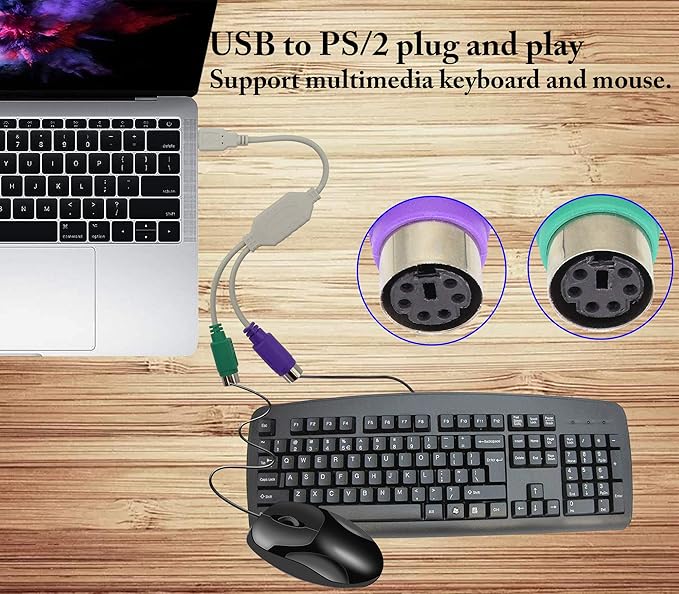 zdyCGTime 12Inch White PS/2 to USB Adapter Keyboard Mouse Converter Cable,USB Male to Dual PS2 Female Y Splitter Cable,Support Win98/ME/2000/XP/7/8/8.1,etc.(30cm/1Pack)