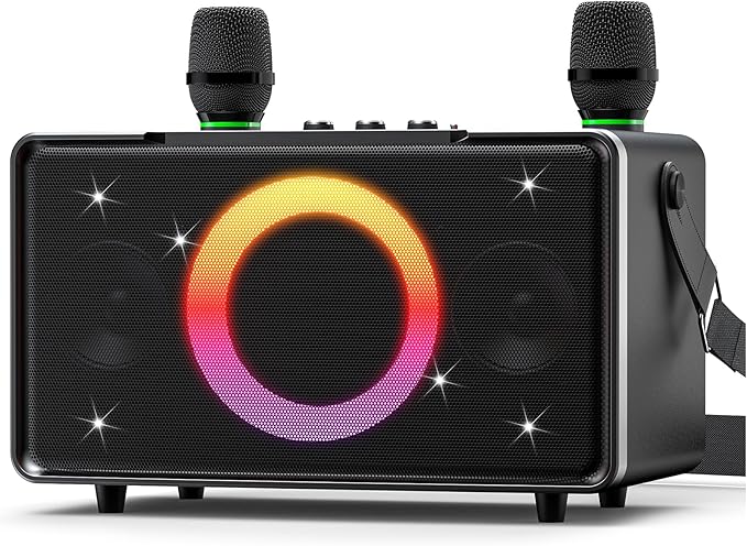 GFEEN Portable Bluetooth Speaker: 200W Peak, 15H Playtime, Wireless Speakers with Microphone, 5″ Subwoofer, Loud Sound, Light Show, Fast Charging for Outdoor, Party, Backyard(Silver with 2Mic)